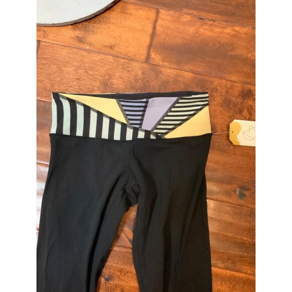 Lululemon Black Athletic Pants W/ Yellow, Blue & Green Striped Leggings, Size 4 - Picture 2 of 6